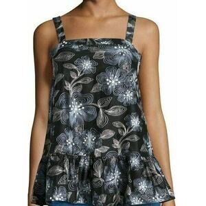 NEW‎ $595 CO Blouse Top 100% Silk Embroidered Top Floral Ruffle Size Medium